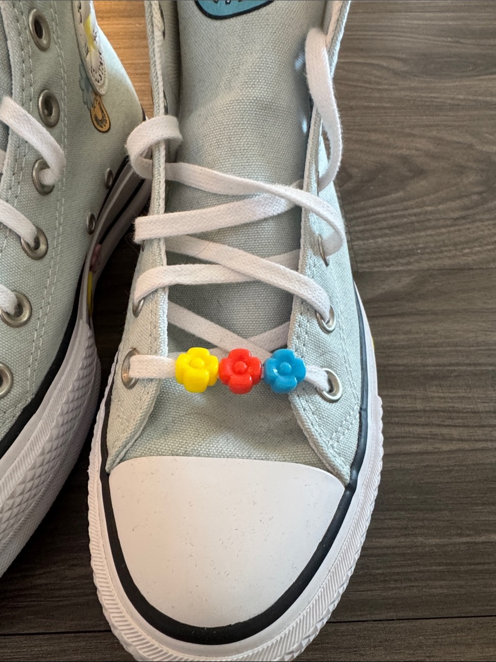 Converse High Top Sneakers in Mint with Multicolor Flower Charms - Picture 3 of 11